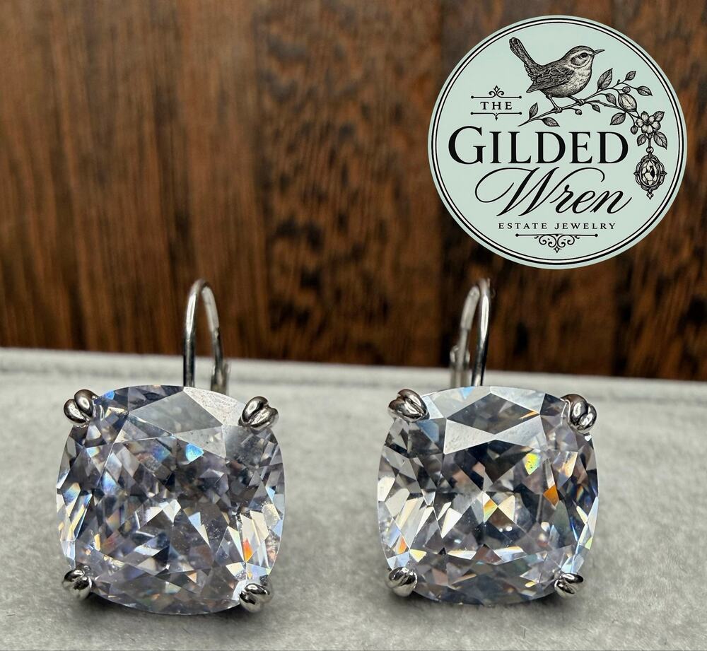 Sterling Silver 925 12mm Cushion CZ Leverback Earrings Square Solitaire
